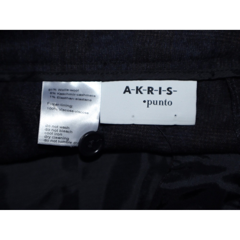 Akris Punto Pants Women 10 Blue Plaid Wool Cashmere High Rise Straight Leg 30.5" - Picture 5 of 6